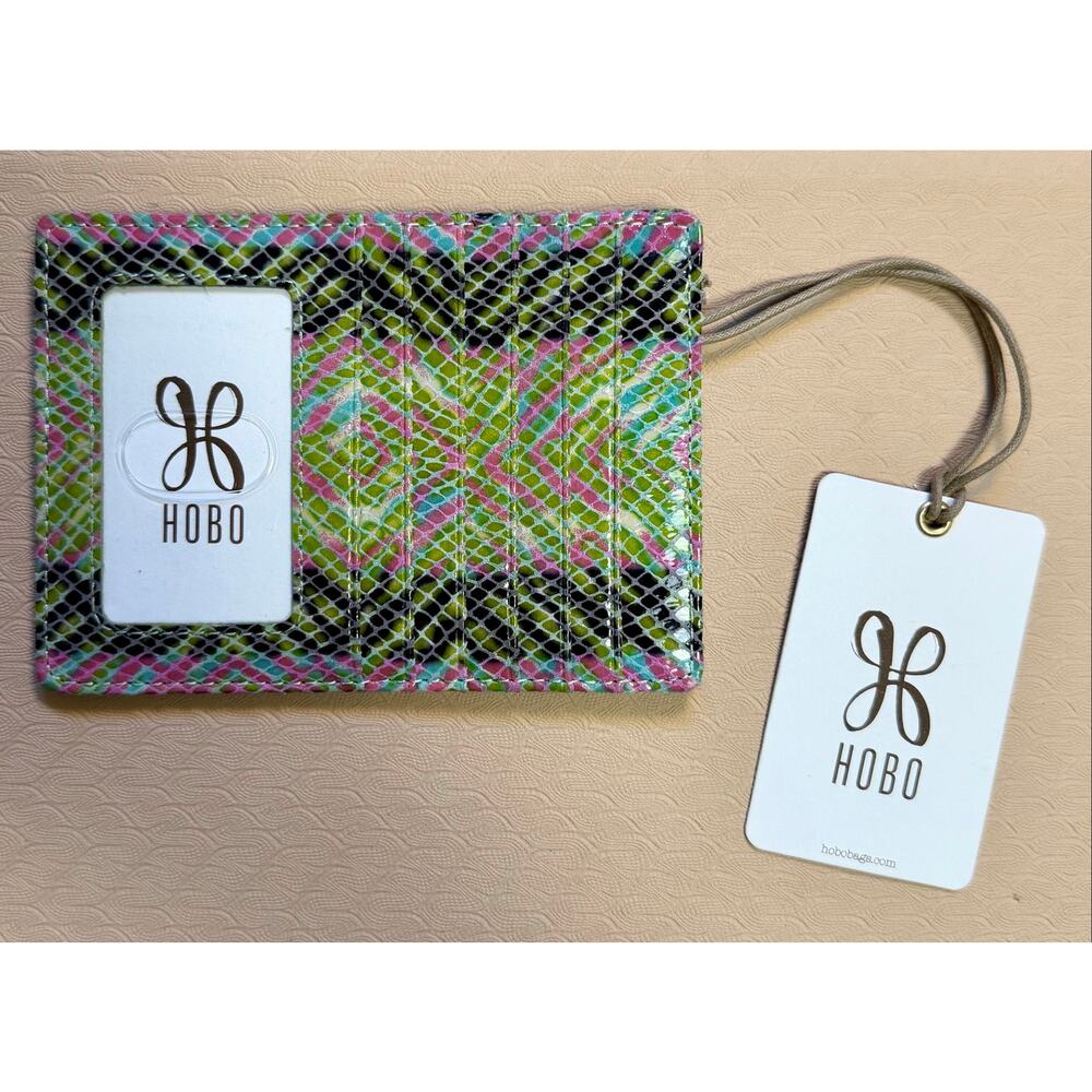 NWT HOBO Euro Slide Leather Card Holder Wallet Geo Diamond Print Multicolor